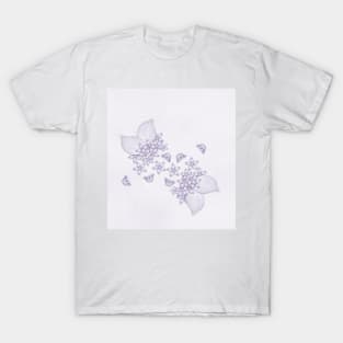 Violet butterflies and flowers on textured background T-Shirt